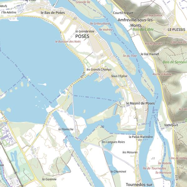 Plan cartographique de Lac du Mesnil et iles de Seine