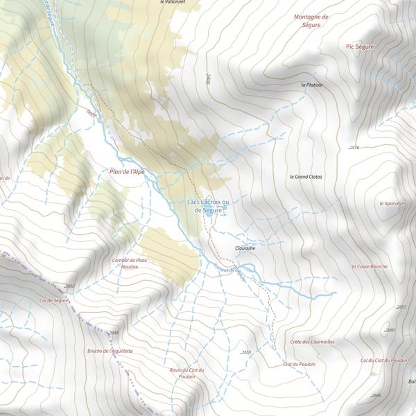 Plan cartographique de Lacs Lacroix ou de Ségure