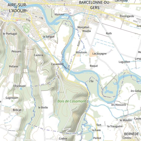 Plan cartographique de L'Adour à Barcelonne-du-Gers