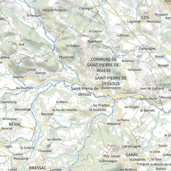 Plan cartographique de L'Arget à St Pierre de Rivière