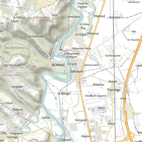 Plan cartographique de L'Ariège à Bonnac