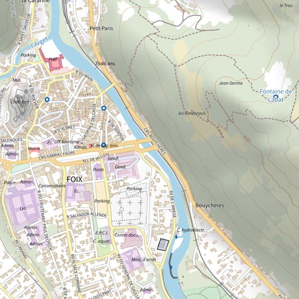 Plan cartographique de L'Ariège à Foix
