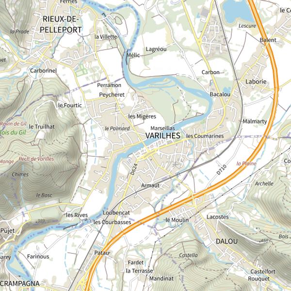 Plan cartographique de L'Ariège à Varilhes