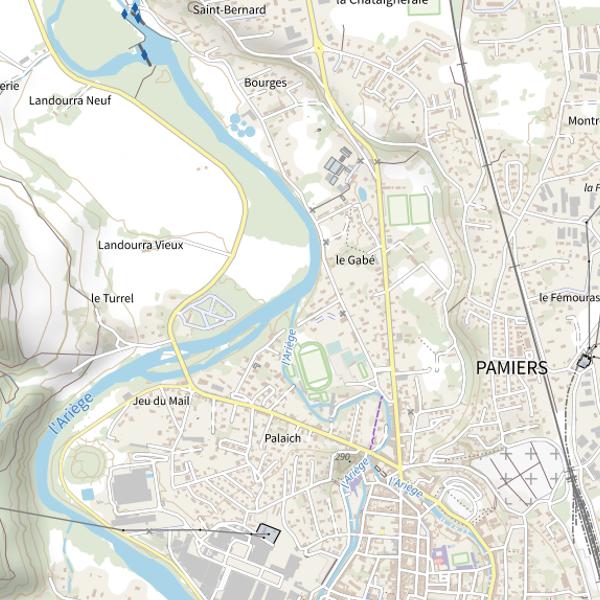 Plan cartographique de L'Ariège au canal (branche ouest)