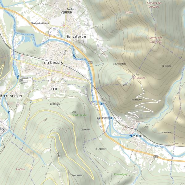 Plan cartographique de L'Ariège aux Cabannes