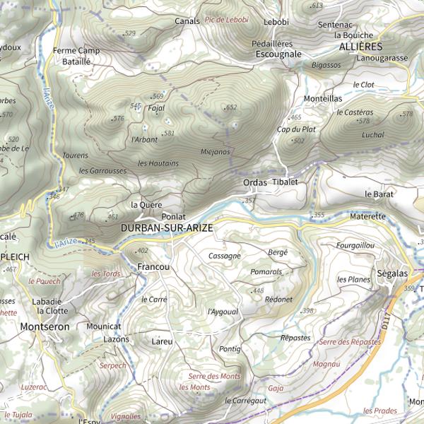 Plan cartographique de L'Arize à Durban