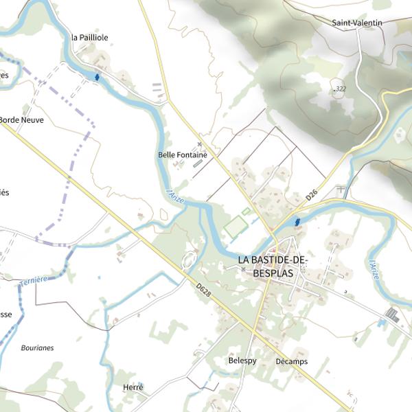Plan cartographique de L'Arize à la Bastide de Besplas