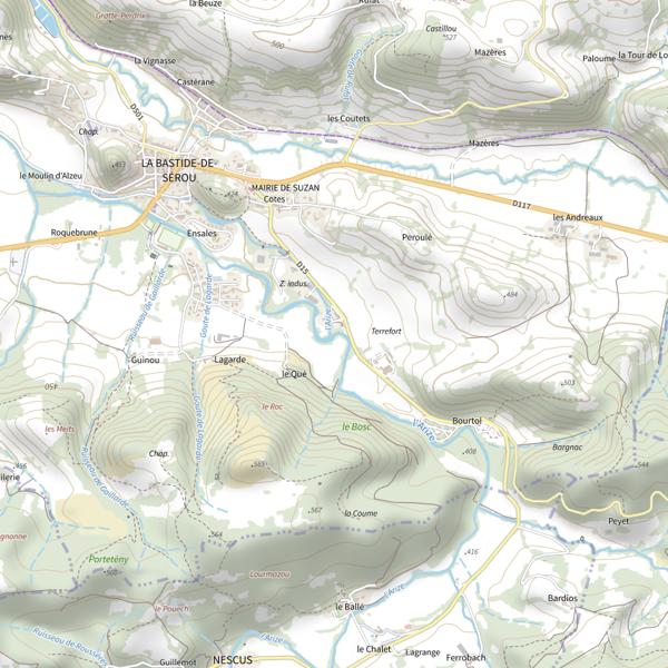 Plan cartographique de L'Arize dans Labastide de Sérou