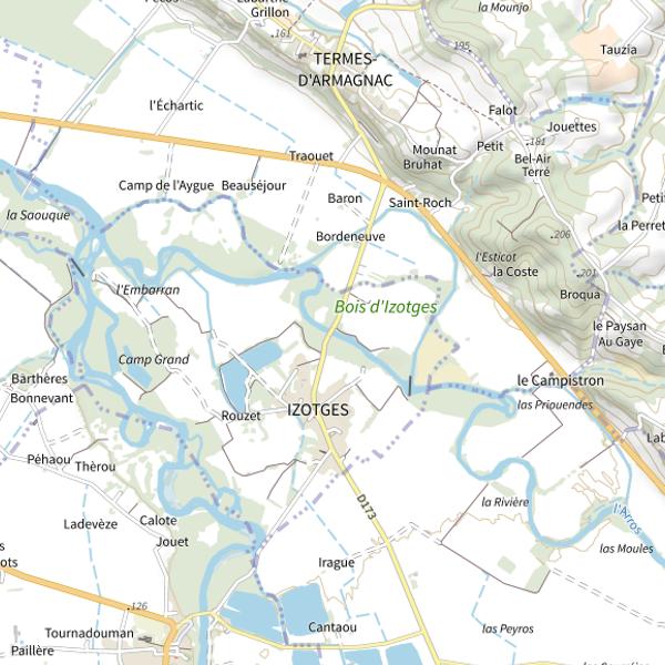 Plan cartographique de L'Arros à Izotges