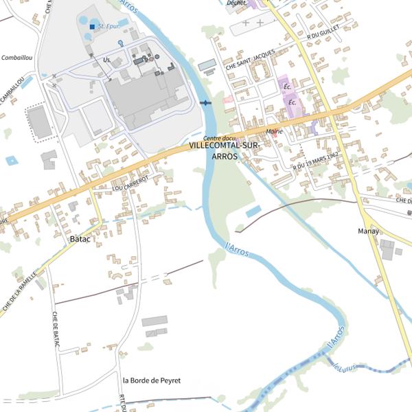 Plan cartographique de L'Arros à Villecomtal-sur-Arros
