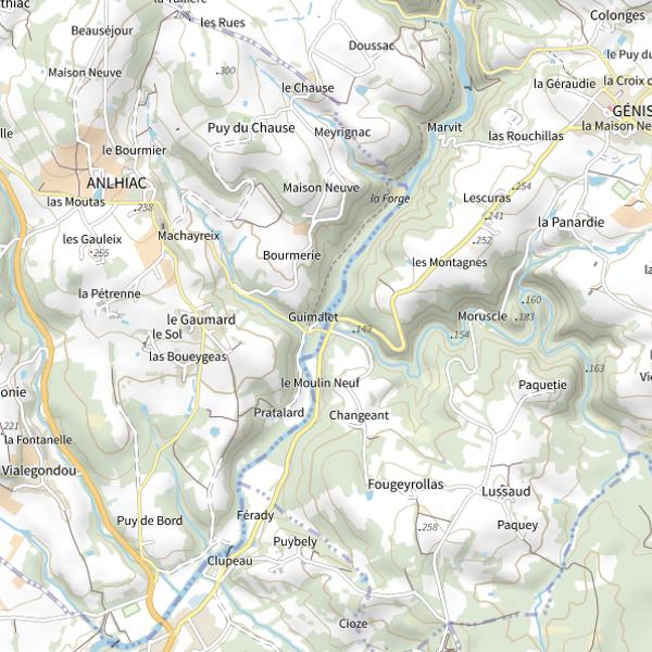 Plan cartographique de L'Auvézère 2ème catégorie aval