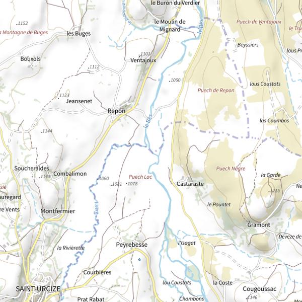 Plan cartographique de Le Bès (Cantal)