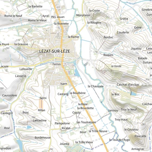 Plan cartographique de Le Biac à Lézat