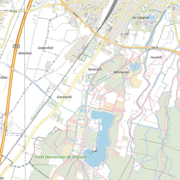 Plan cartographique de Le Bieberbachel à Sélestat