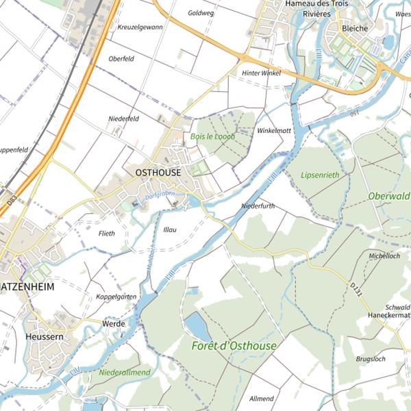 Plan cartographique de Le bras de jonction Ill- Fieldgiessen