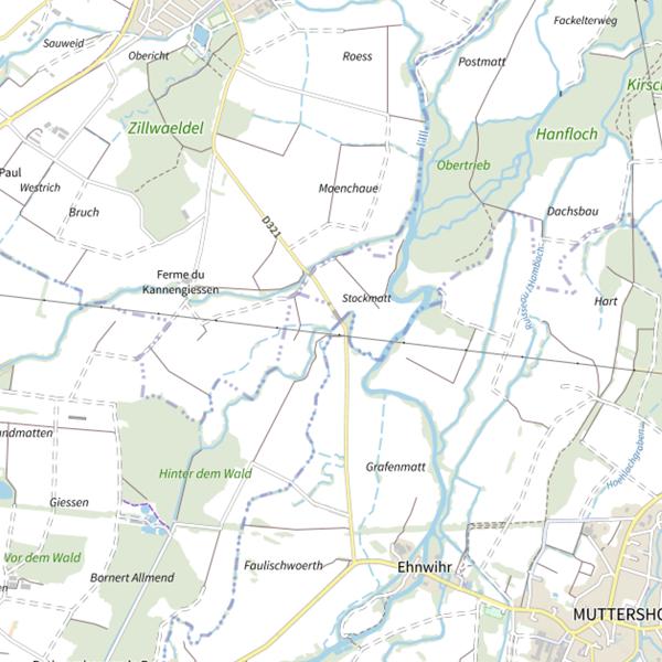 Plan cartographique de Le Brunnenwasser ou Daechertsgraben