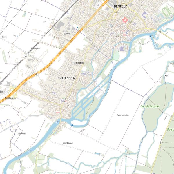 Plan cartographique de Le canal d'amenée du moulin de Benfeld