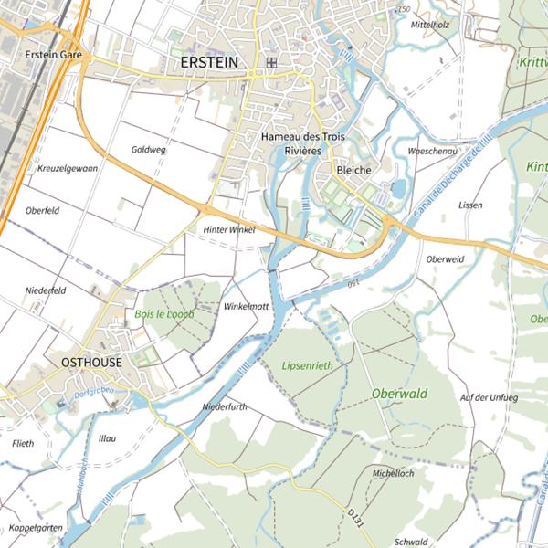 Plan cartographique de Le canal d'amenée et de fuite du moulin de la Krafft