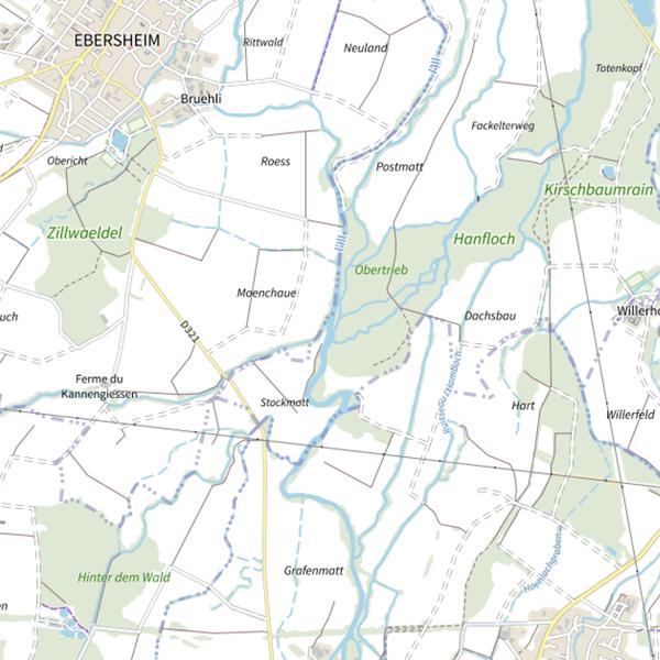 Plan cartographique de Le canal d'amenée et de fuite du moulin d'Ebermunster
