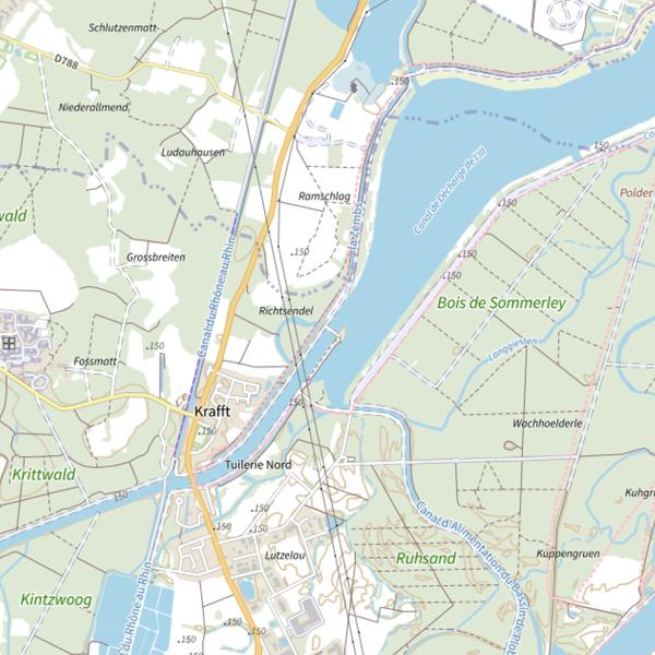 Plan cartographique de Le canal de décharge de l’Ill à Erstein