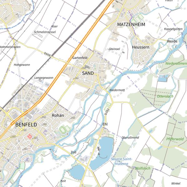 Plan cartographique de Le canal de décharge de l'usine de Sand