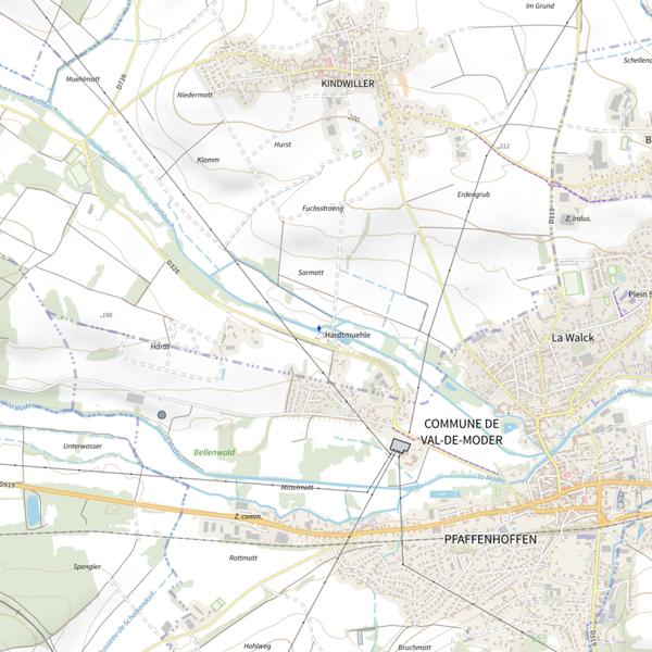 Plan cartographique de Le canal de décharge du Rothbach