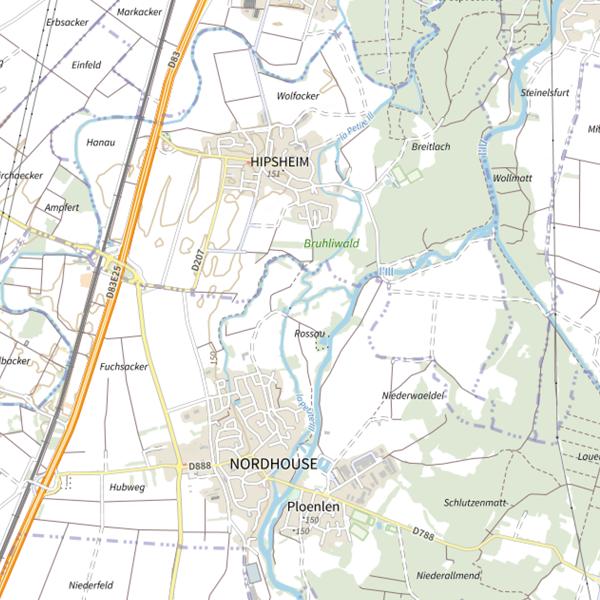 Plan cartographique de Le canal de fuite du moulin de Nordhouse