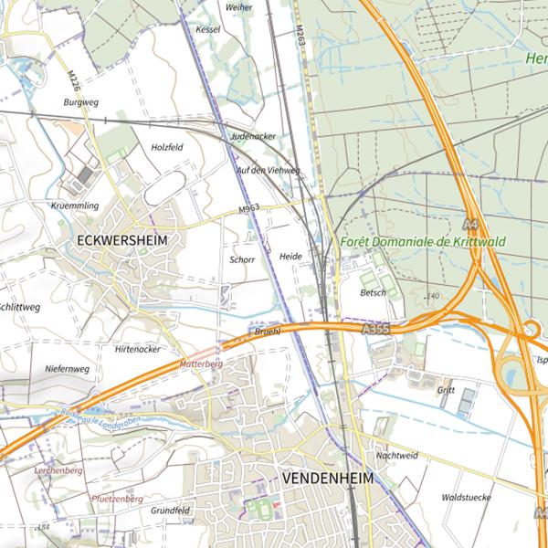 Plan cartographique de Le canal de la Marne au Rhin de Eckwersheim à Vendenheim