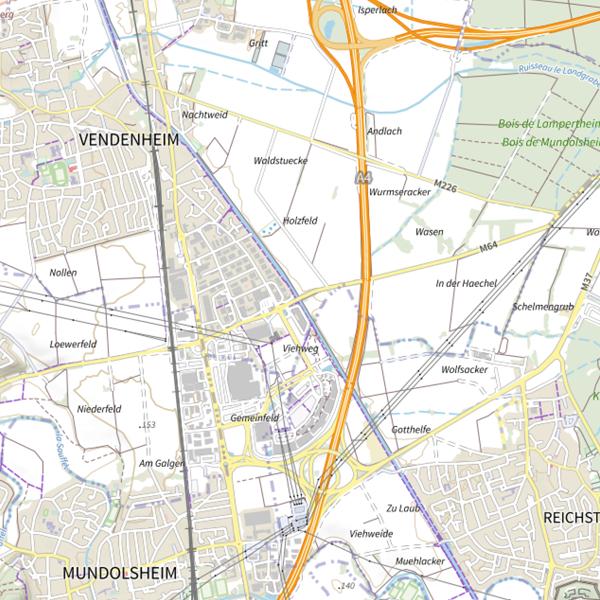 Plan cartographique de Le canal de la Marne au Rhin de Vendenheim à Souffelweyersheim