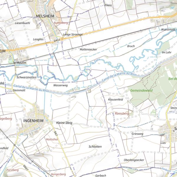 Plan cartographique de Le Canal de la Marne au Rhin