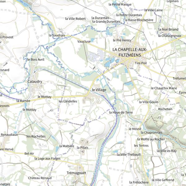 Plan cartographique de Le canal d'Ille-et-Rance à la Chapelle-aux-Filtzméens