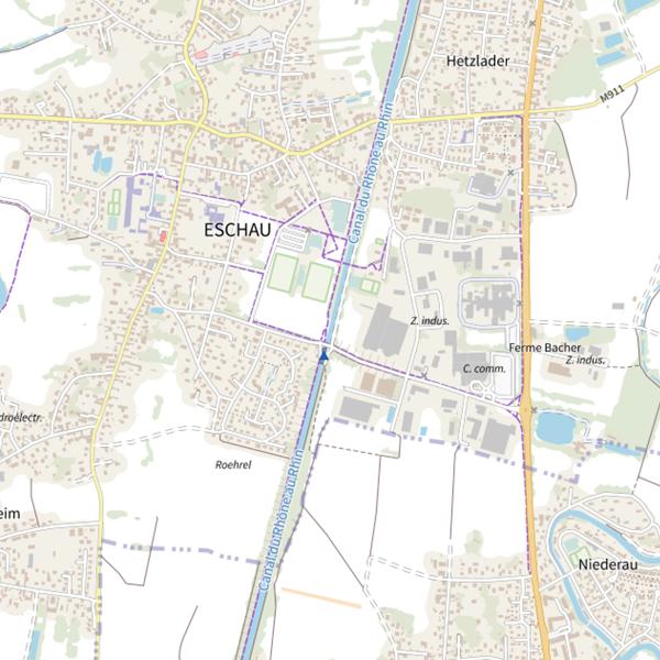 Plan cartographique de Le canal du Rhône au Rhin de Eschau à Illkirch