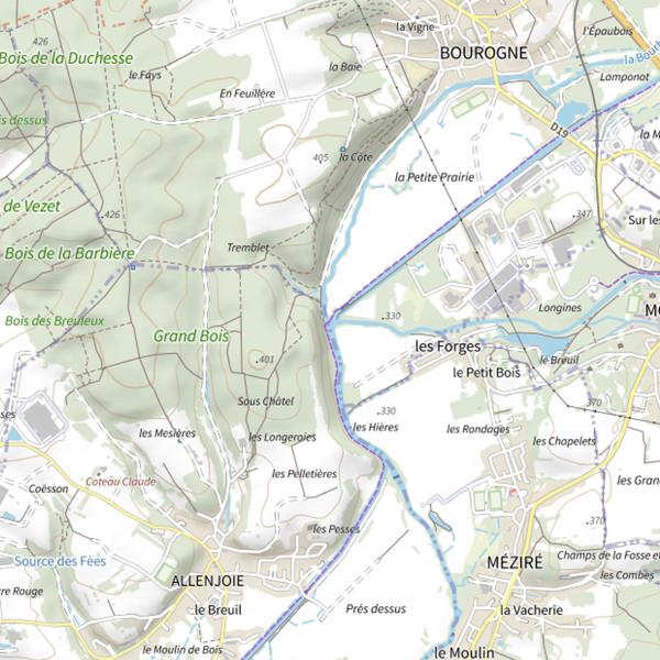 Plan cartographique de Le Canal du Rhône au Rhin (Territoire de Belfort)