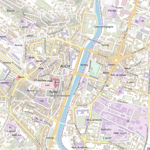 Plan cartographique de Le Gers à Auch