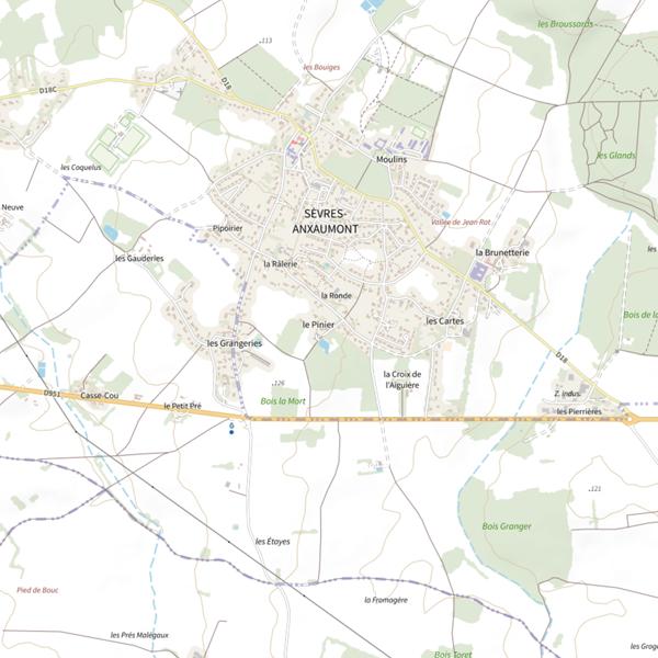 Plan cartographique de Le Grand Étang (Sèvres-Anxaumont)