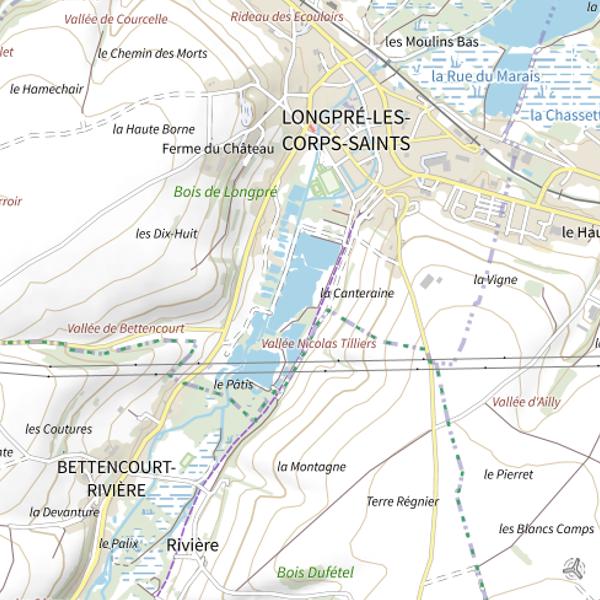 Plan cartographique de Le Grand Marais de Longpré les Corps Saints