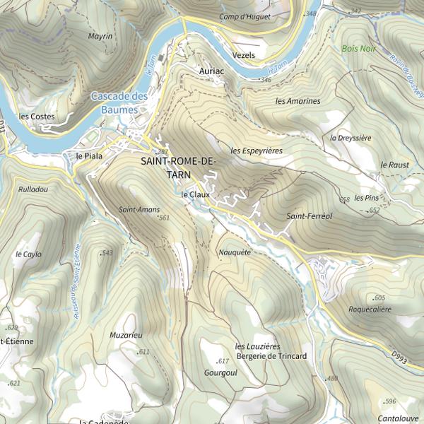 Plan cartographique de Le Lévejac à Saint-Rome-de-Tarn (lâchers de truites)