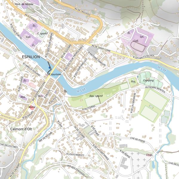 Plan cartographique de Le Lot à Espalion (lâchers de truites)