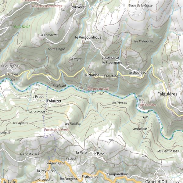 Plan cartographique de Le Lot de Saint-Laurent-d'Olt à Pomayrols (no kill)
