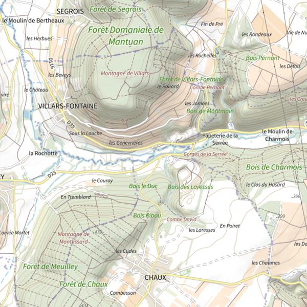 Plan cartographique de Le Meuzin (Côte-d'Or)