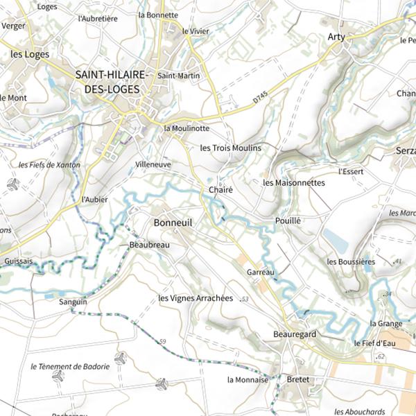 Plan cartographique de Le pont de Chairé, L'Autize, Saint-Hilaire-des-Loges