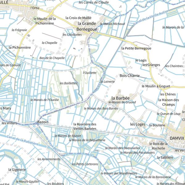 Plan cartographique de Le pont de l’Ouillette, La Sèvre Niortaise, Damvix