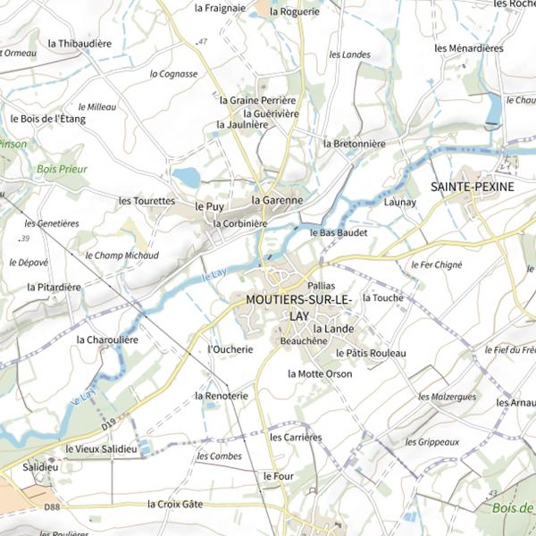 Plan cartographique de Le pont des Moutiers, Le Lay, Moutiers-sur-Lay