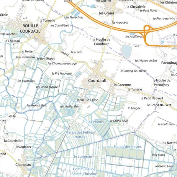 Plan cartographique de Le Port de Courdault, Le Canal de la Vieille Autize, Bouillé-Courdault