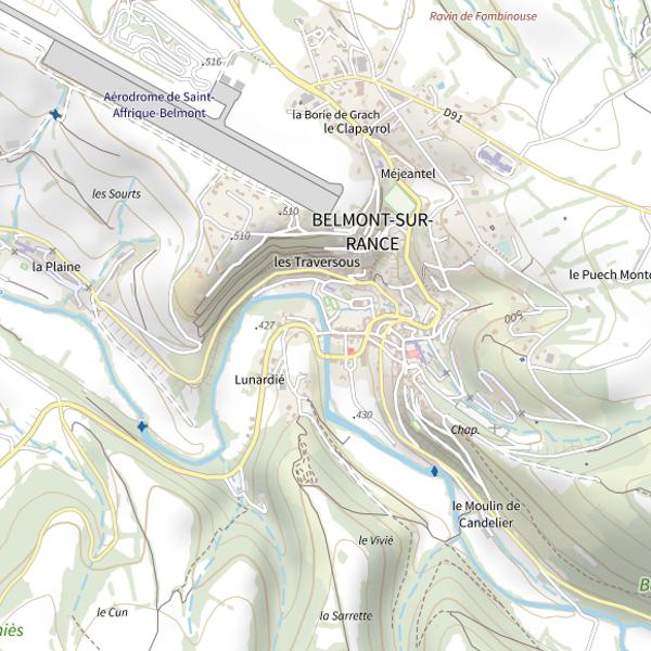 Plan cartographique de Le Rance à Belmont-sur-Rance (lâchers de truites)