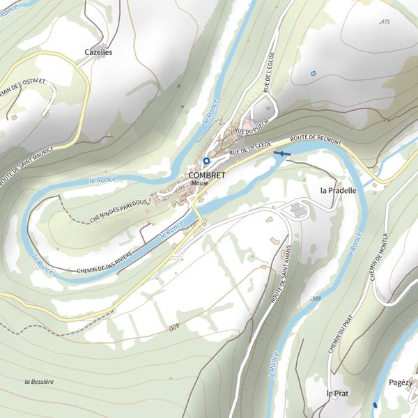Plan cartographique de Le Rance à Combret (lâchers de truites)