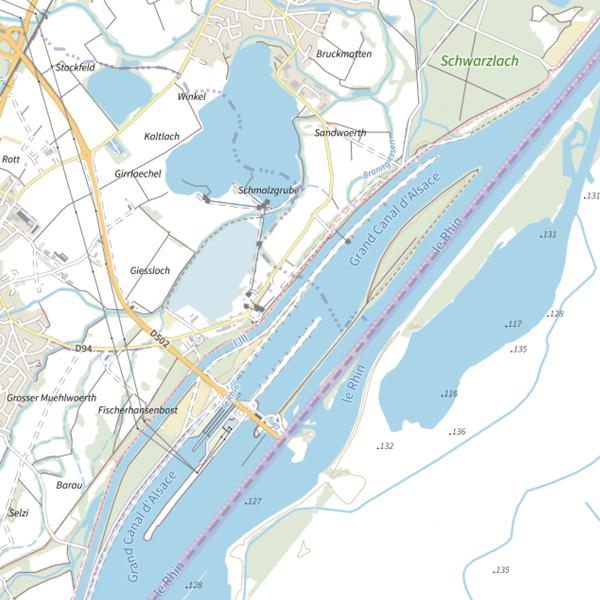 Plan cartographique de Le Rhin à Gambsheim