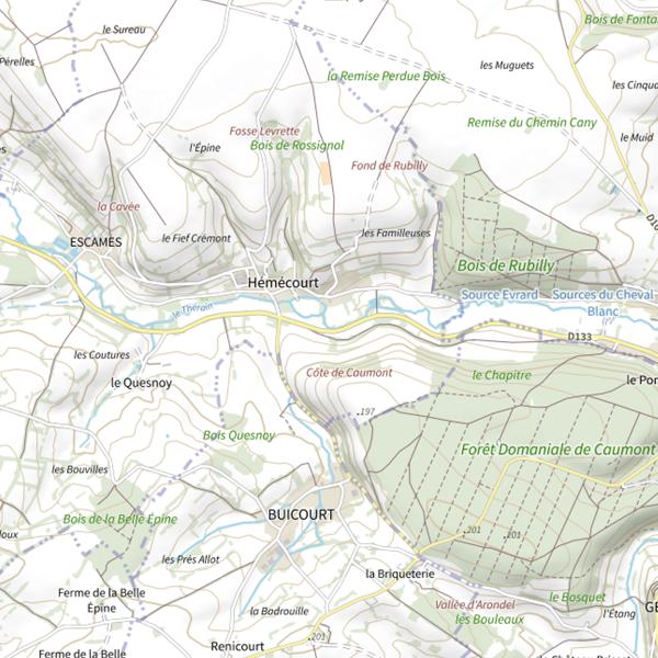 Plan cartographique de Le Thérain à Hémecourt