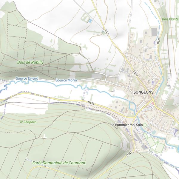 Plan cartographique de Le Thérain à Songeons