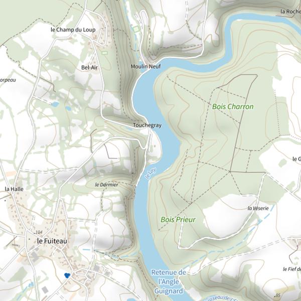 Plan cartographique de Le Touchegray, Lac de l'Angle Guignard, Chantonnay